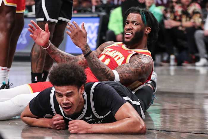 Brooklyn Nets forward Cameron Johnson (2) and Atlanta Hawks forward Saddiq Bey (41)